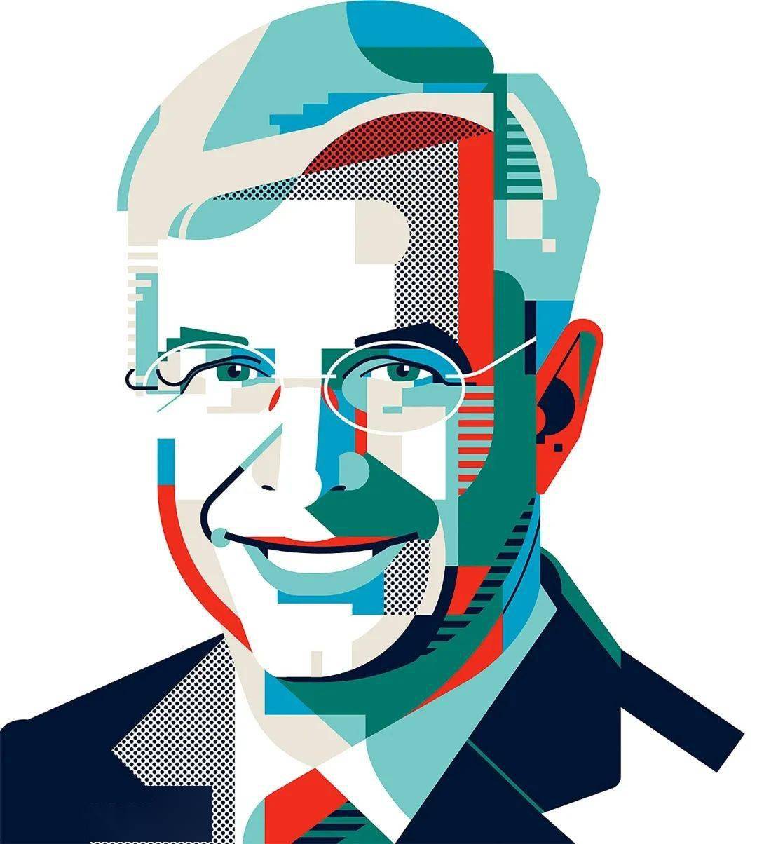 色块与网点构成人物肖像插画