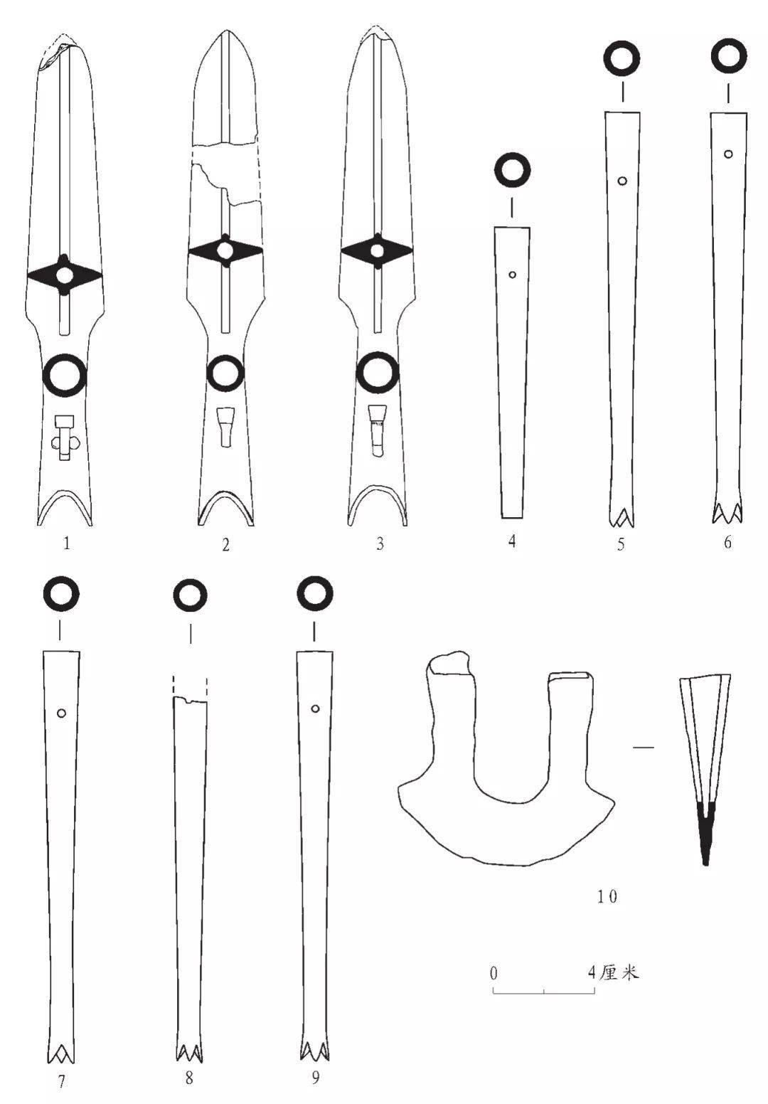 铜矛(m1:1-1,m1:2-1,m1:4-1) 4.b型矛镦(m1:5)5-9.