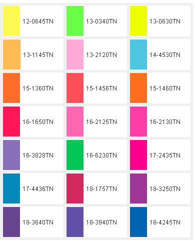 潘通尼龙色卡(pantone tn 荧光色查询)