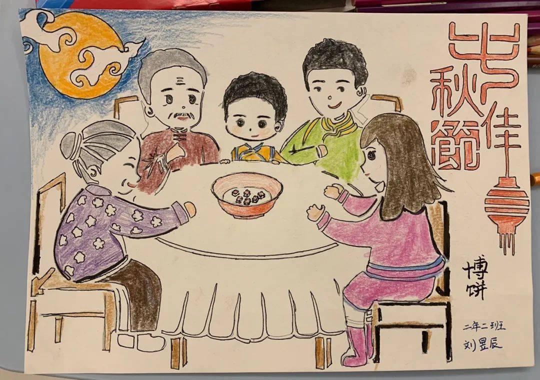 中秋节家人团聚简笔画图片