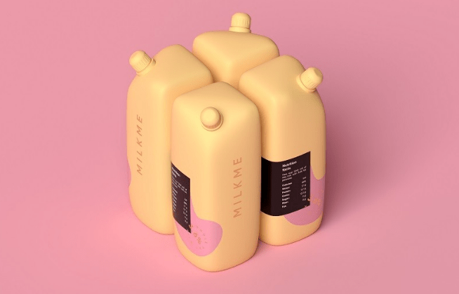 mikeme 品牌名称配合拟物化的外观,在奶制品货架中