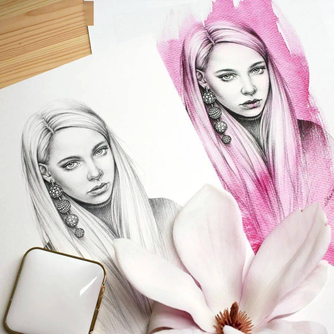 精致时尚女性素描上色太美了