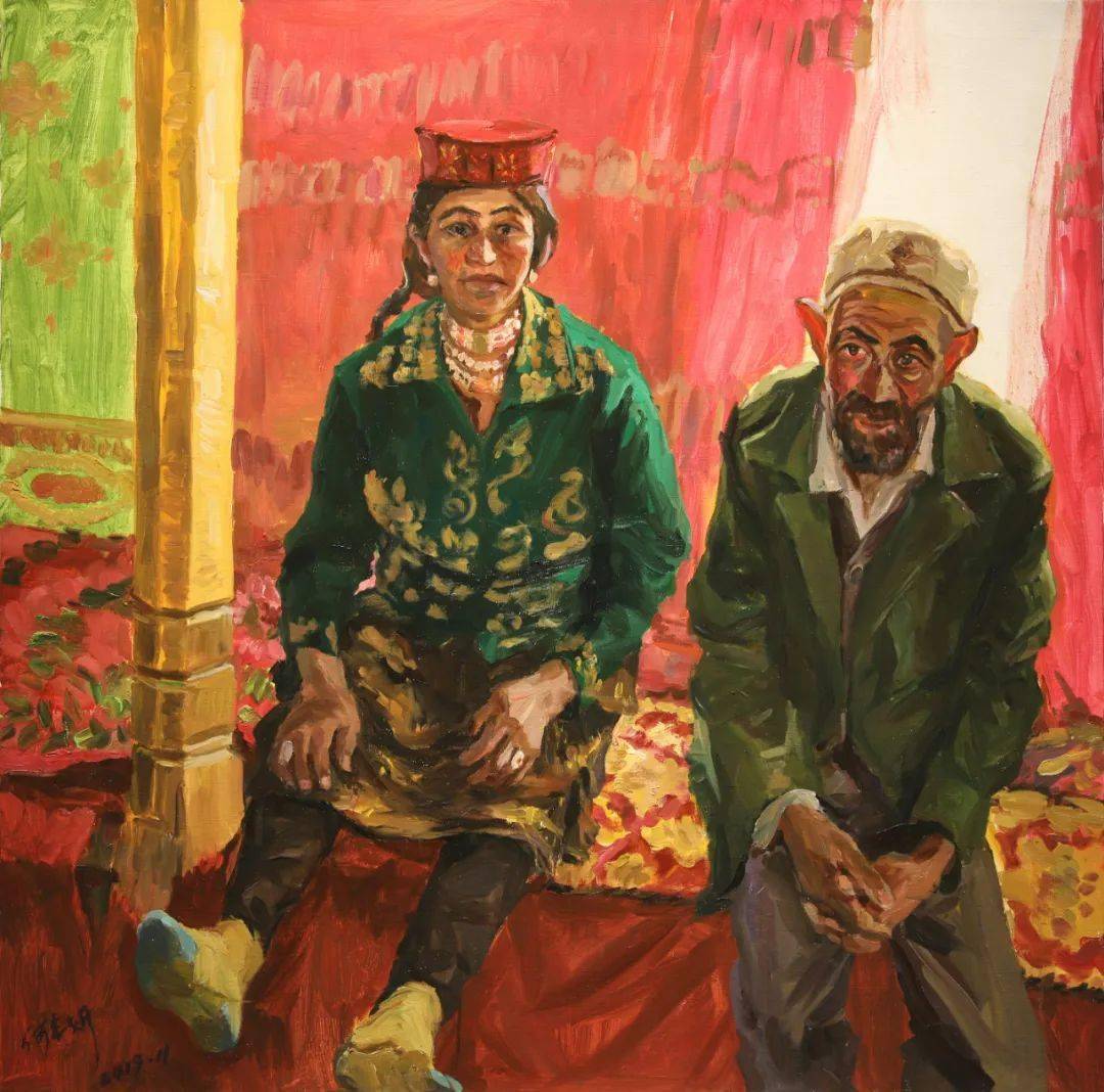 何丰妍 买买提大叔和他的阿依古丽 120x120cm 2019陈伟平 老人与猫