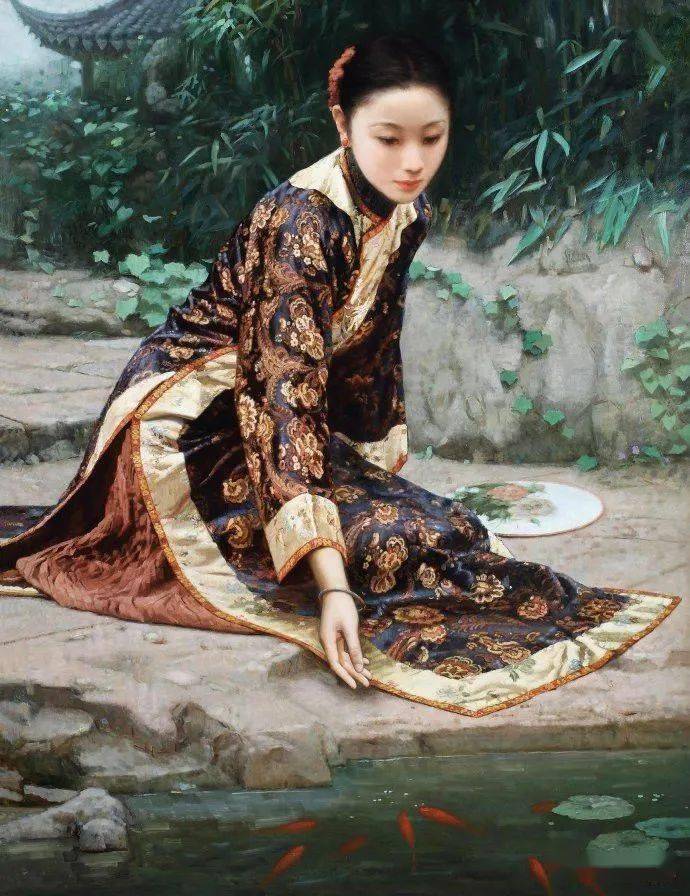 他画的江南女子,美极了!_油画