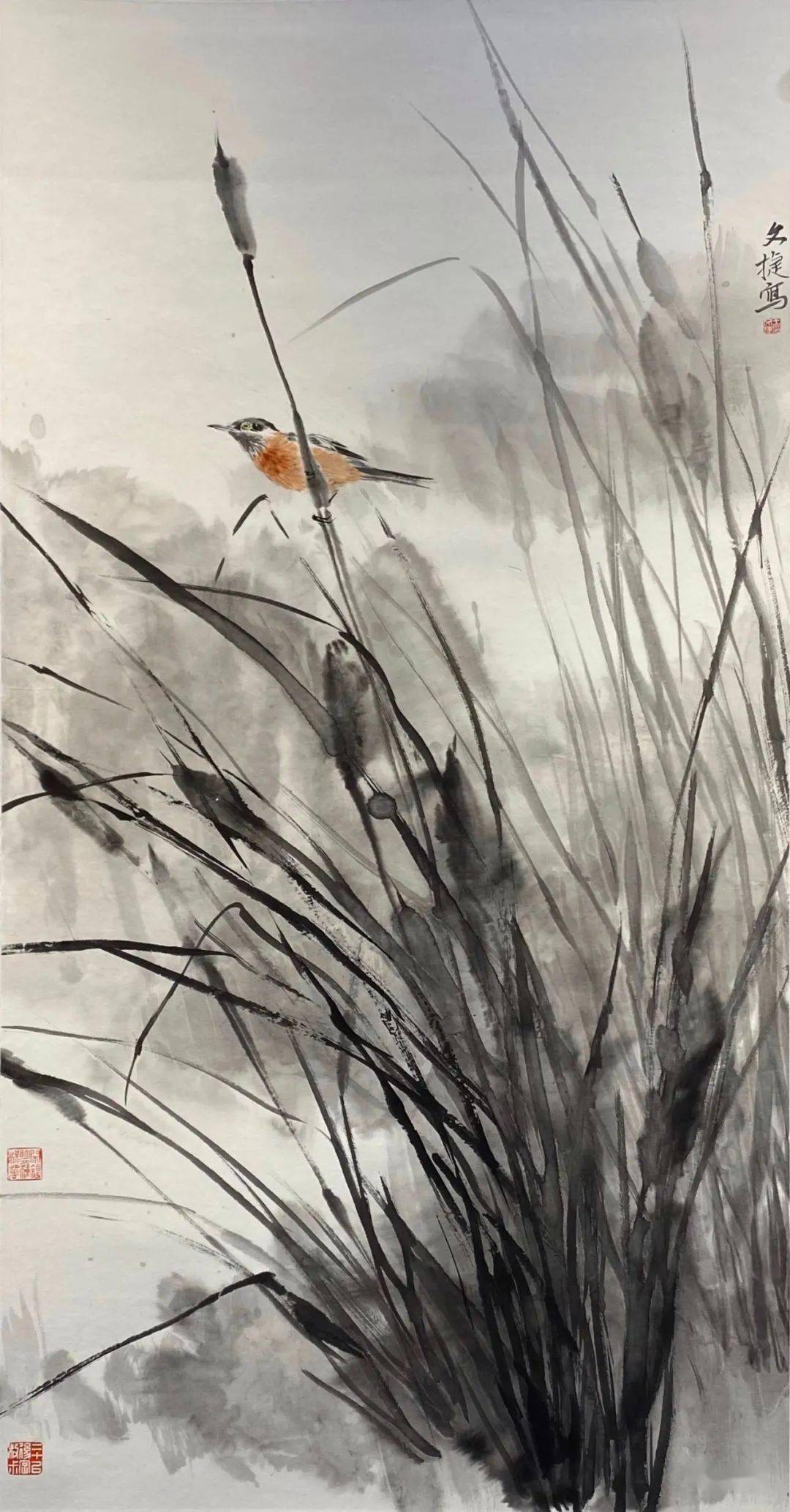 《秋露未曦》 王文捷 68×134cm 2020年《涉水弄夕辉》 管懿 68×68cm