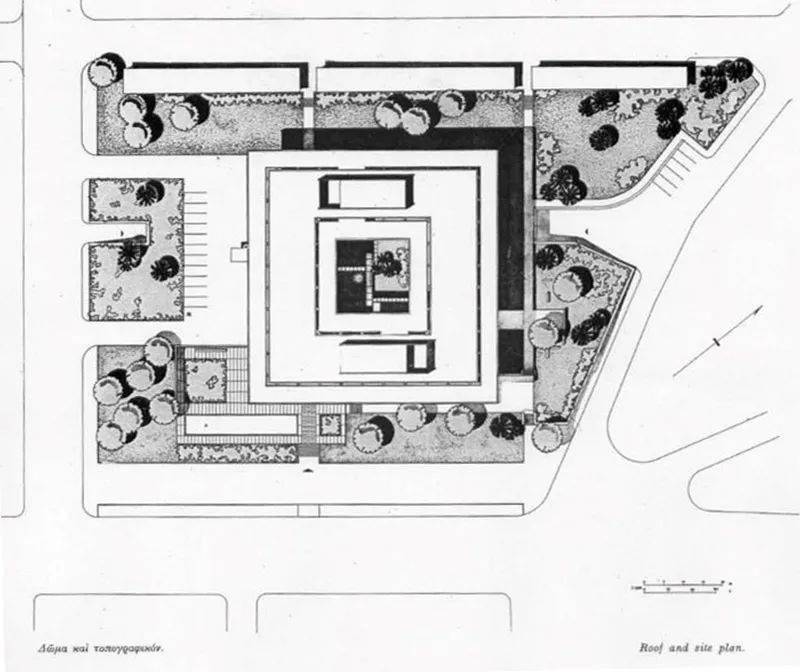 上的希腊大使馆方案雷普森和默伦早期的方案是空心的正方形平面