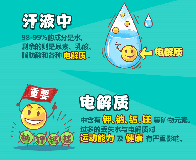 谈到:运动员由于出汗量大,汗液中含有一定量的电解质,这些电解质包括