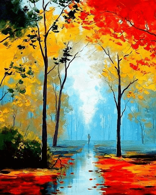 秋季水粉画风景简单图片