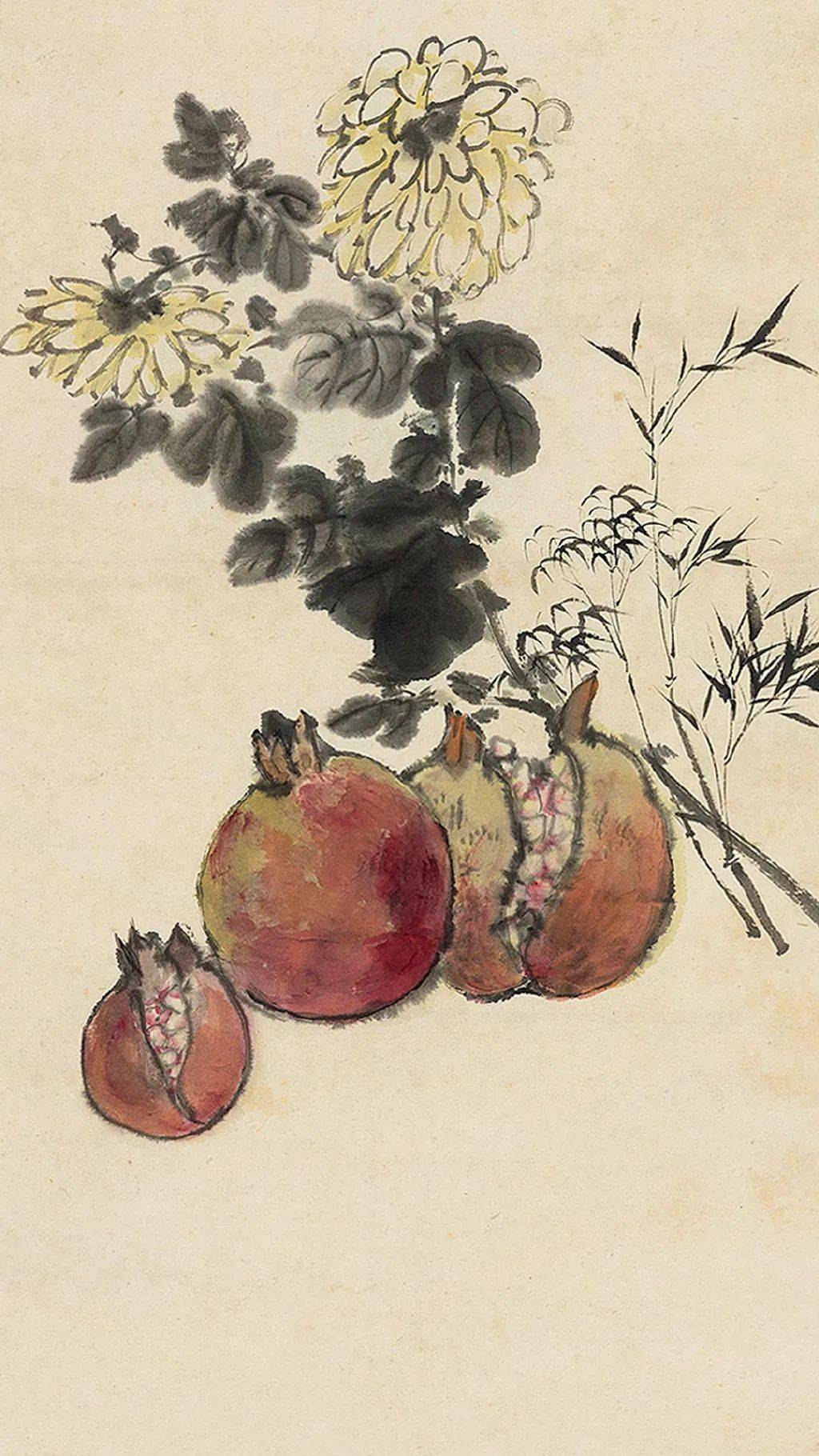 他所画的水墨瓜果颇有韵致_蔬果