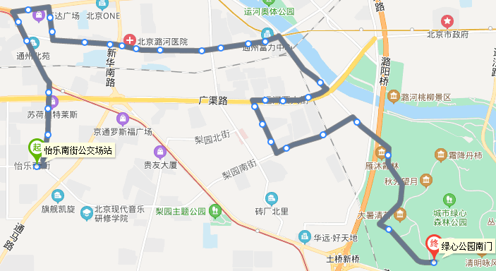 除此之外,直達綠心公園的還有線路t116路,途經綠心公園南門和東門;822