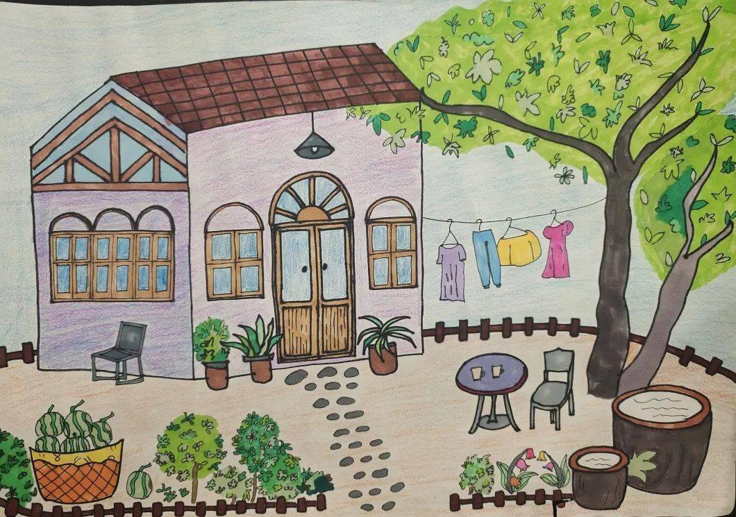 美丽庭院绘画儿童画图片