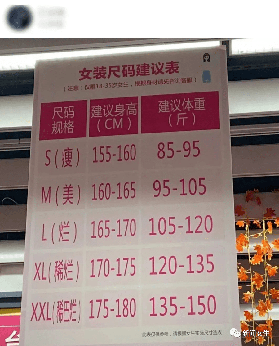 直播秀这家超市的女装尺码表引热议m美xxl稀巴烂