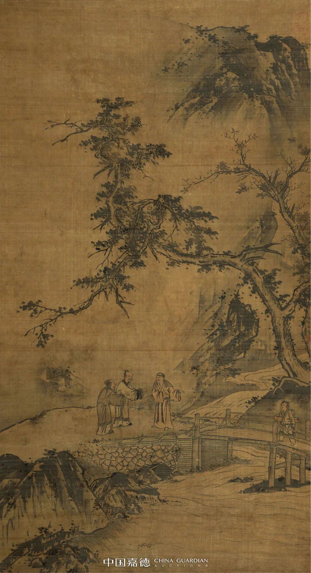 lot 1736王谔(款) 深山访友图绢本 立轴175×95 cm成交价:rmb 299,000