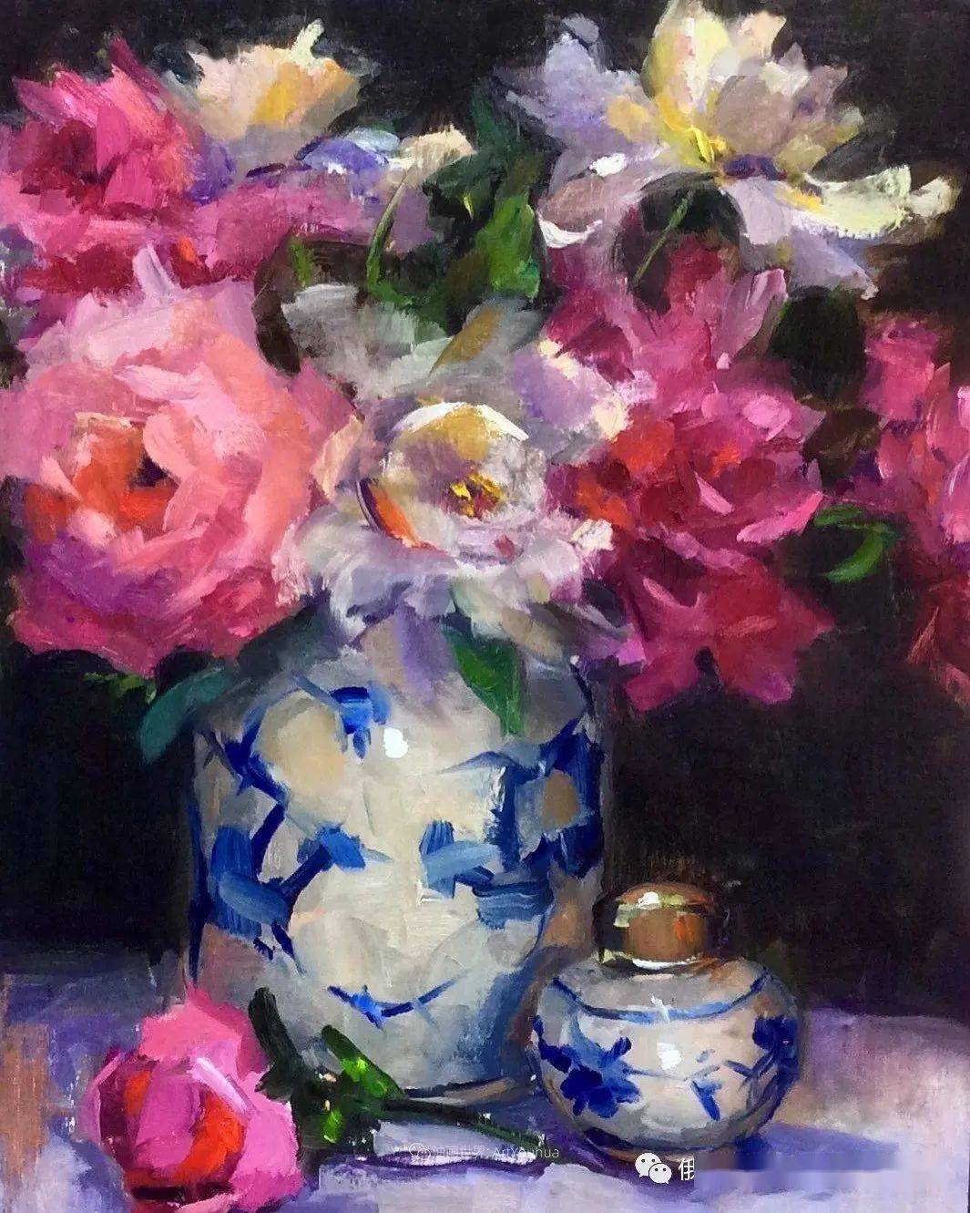 大笔触充满活力色彩的花卉美国女画家劳里莱普科斯卡油画欣赏