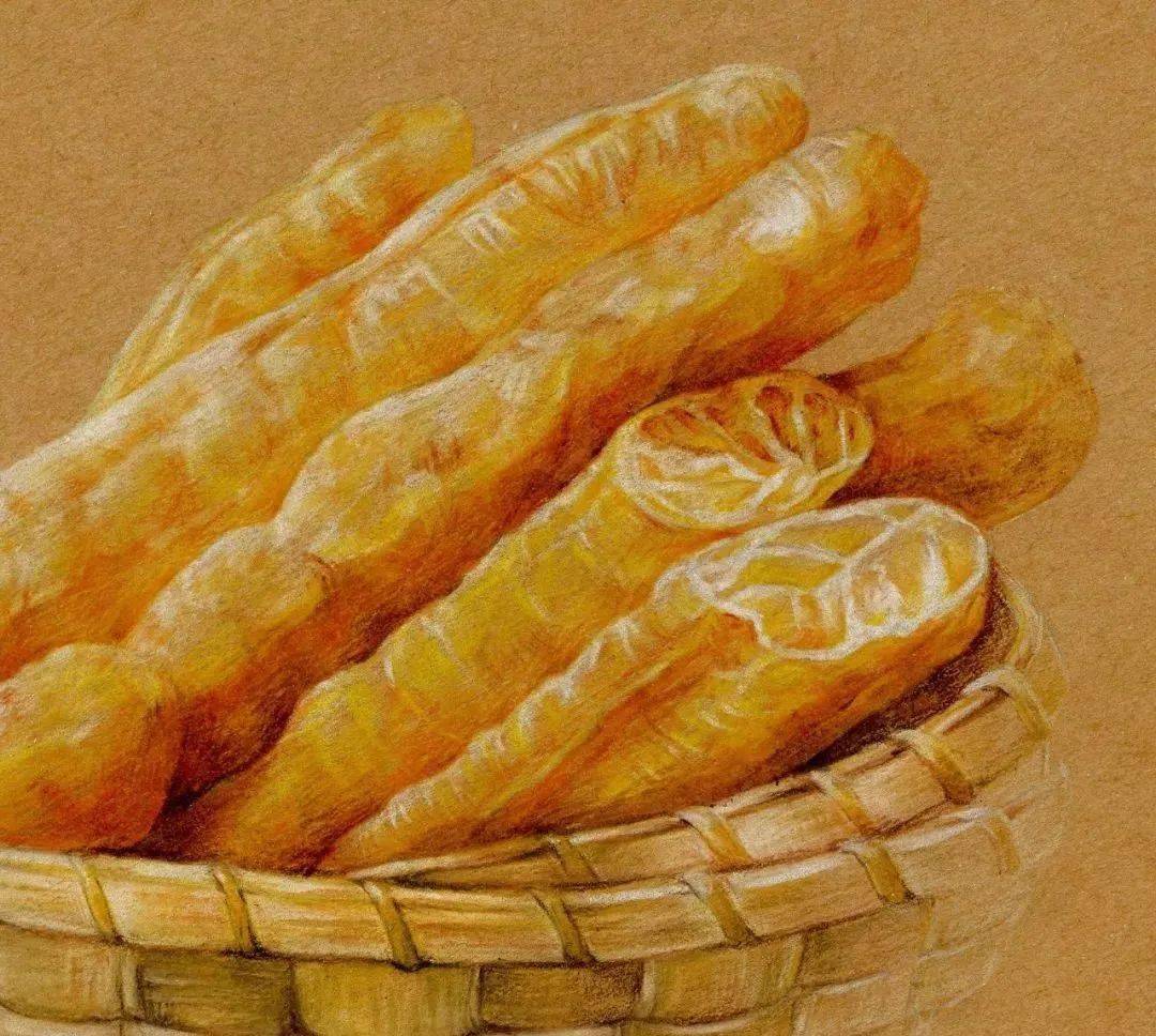 彩铅教程彩铅画一筐油条