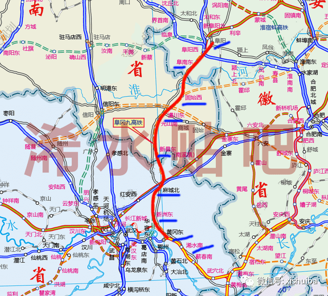 据各地的规划,京九高铁阜阳至黄冈段拟设置:阜阳西,阜南东,固始西