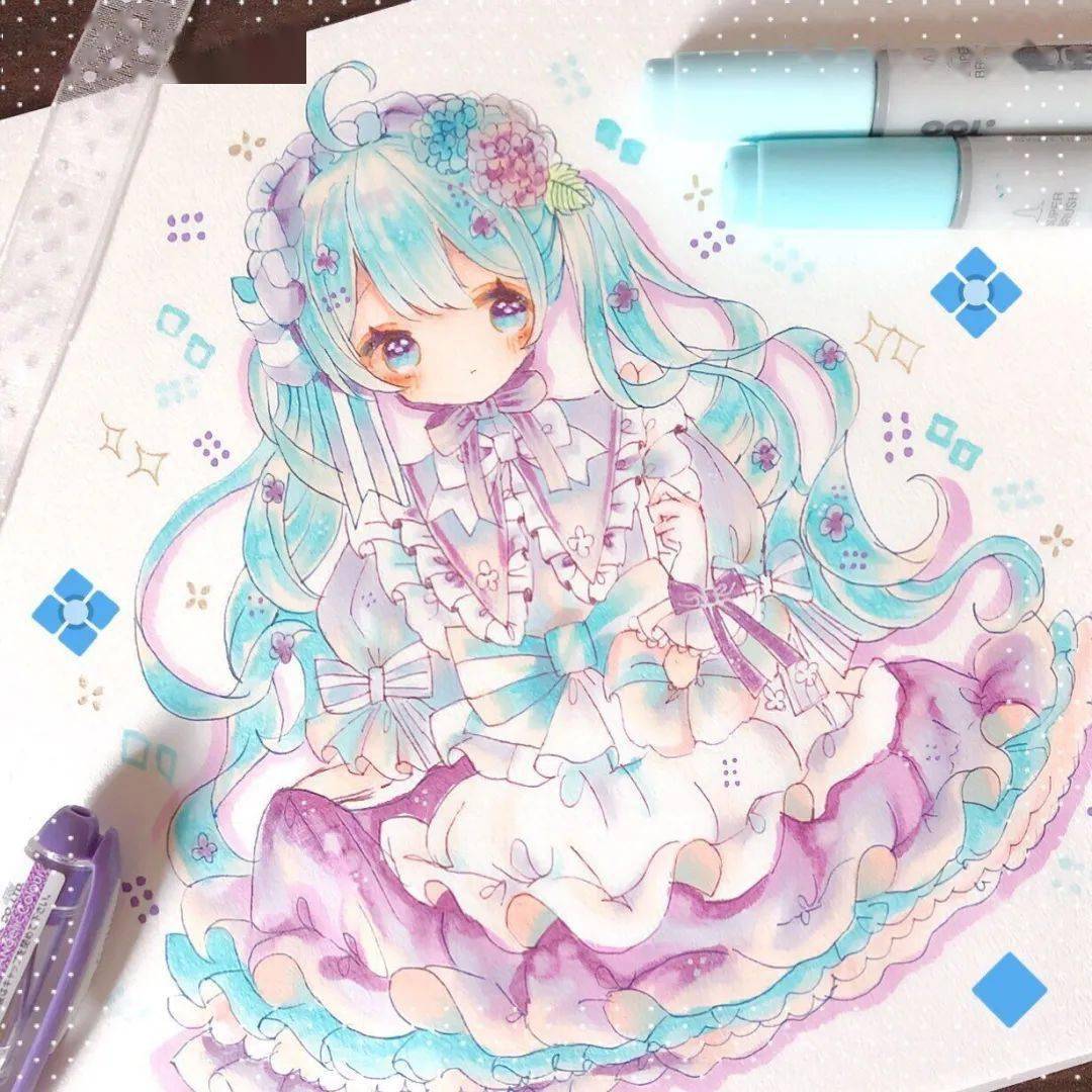 马克笔插画洛丽塔装束漫画少女手绘适合新手临摹