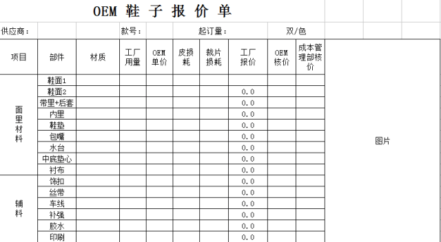 鞋厂常用表格图片图片