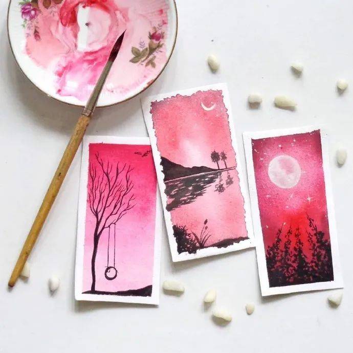 一组水彩手绘风景书签分享