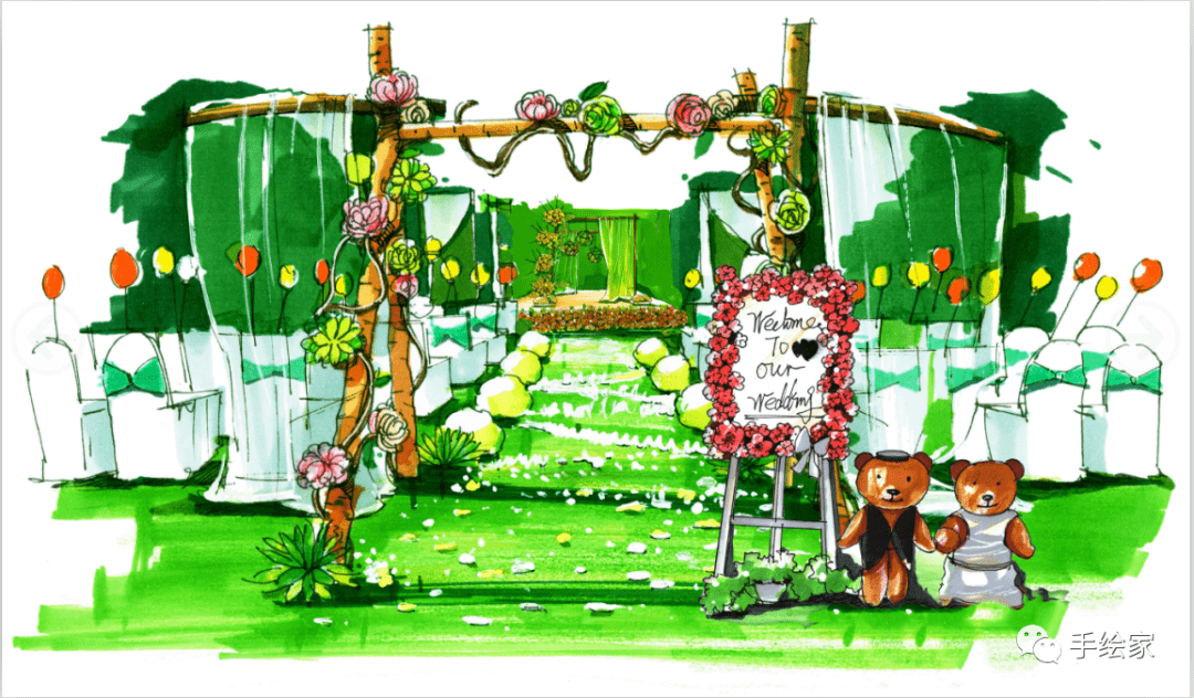 超赞让人惊艳到陶醉的婚礼场景手绘设计让爱情热烈的绽放吧