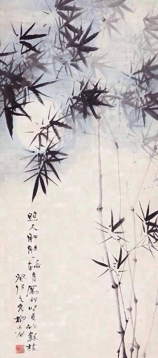 月下风竹图潇洒出尘