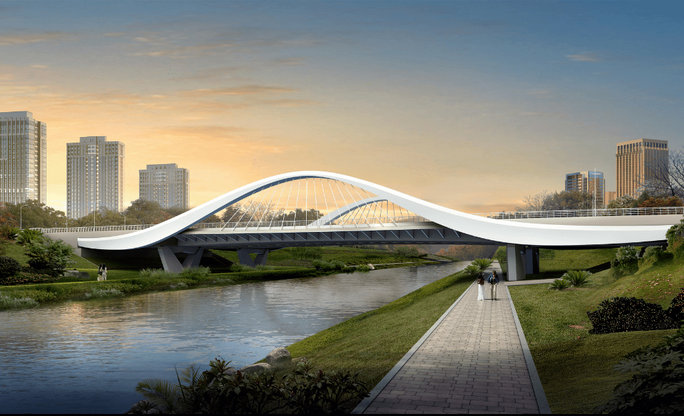 "作为设计主题,轻盈的体态宛如要翩翩起舞,形成了充满生机的桥梁景观