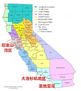 加州中文地图图片