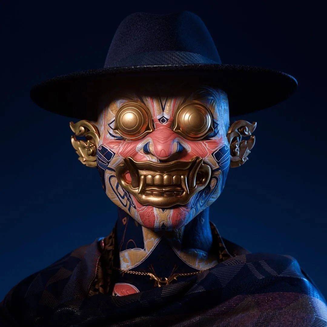 以妖怪,苍鹭,食人魔表现日本传统服饰?关于面具的时尚艺术,有那么多&#