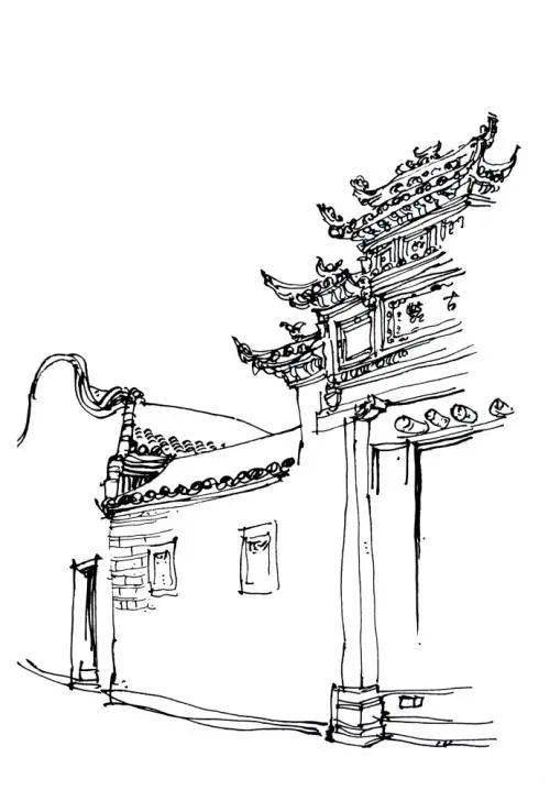 岭南建筑素描图片