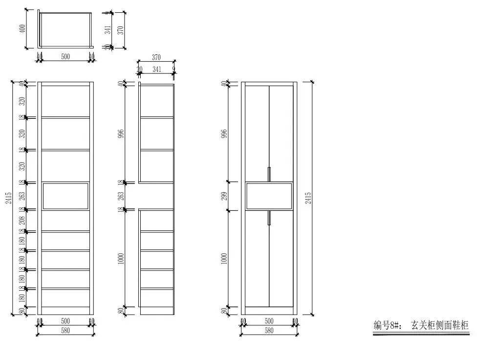 鞋柜cad三视图图片