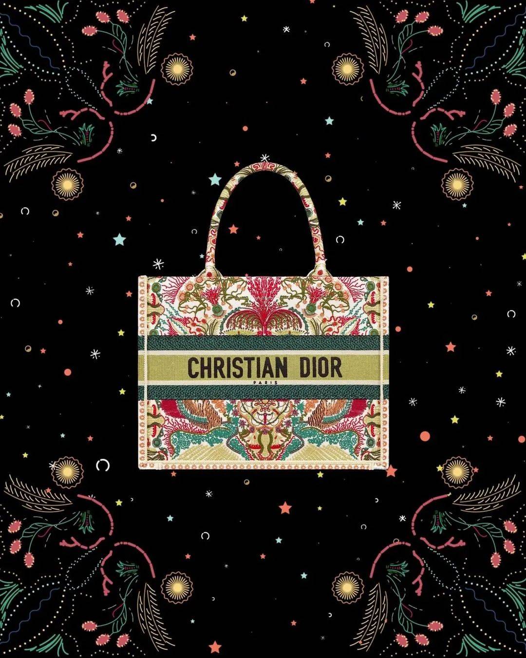 dior in lights ,将细腻精湛的刺绣印花点缀于标志性的 book 托特包