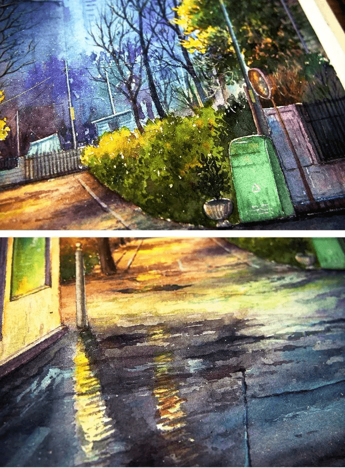 水彩风景 | 城市夜景系列 作者:mitty爱画画的米蒂_素材