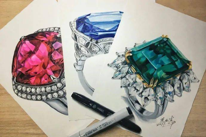 彩铅画入门|马克笔彩铅手绘,宝石戒指