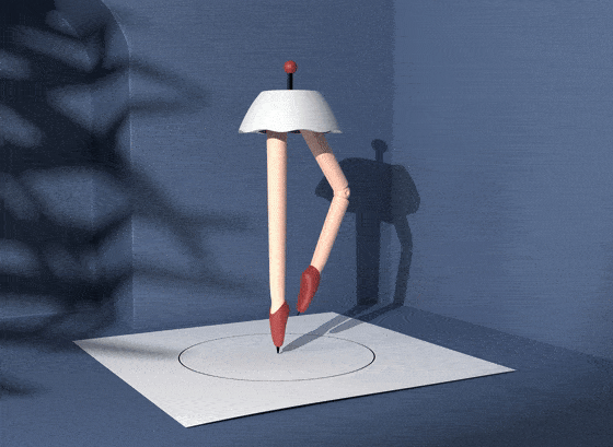 圆规的灵感来自芭蕾舞演员,造型是穿着红色鞋子的舞者.