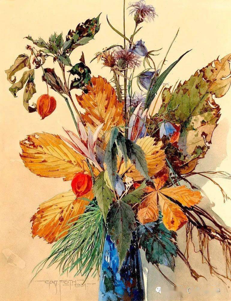 大众艺术网他以其水彩花卉作品而闻名于世奥地利著名水彩花卉画家