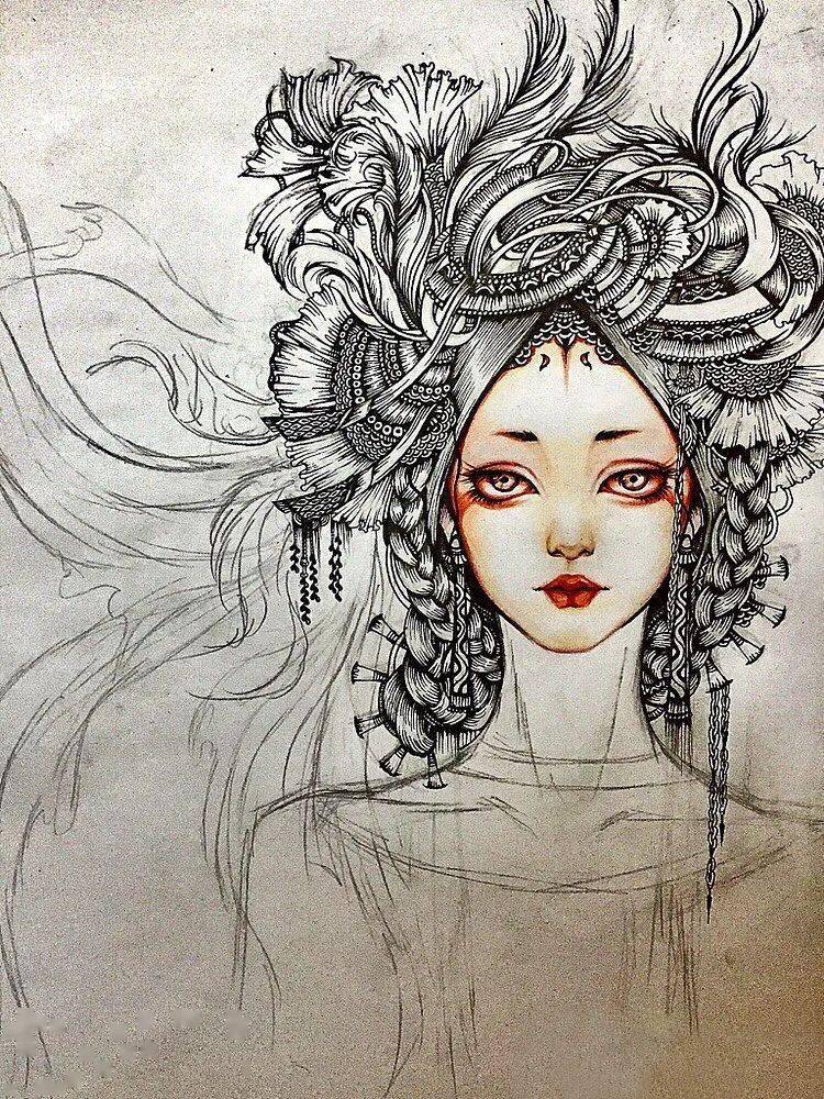 200萬超高人氣她筆下的古風線描插畫撩人的眼神瞄一眼就讓你神魂顛倒