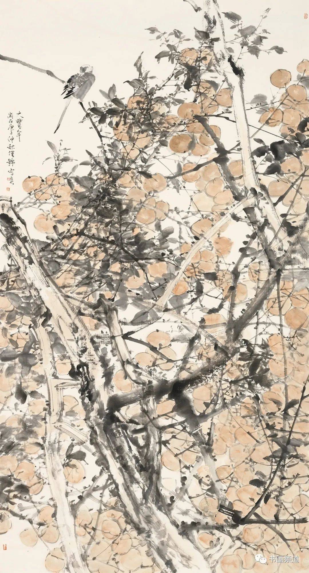 江苏丁建忠(中) 《村居秋鸣》 180cm×97cm 江苏唐兵在传统绘画的基