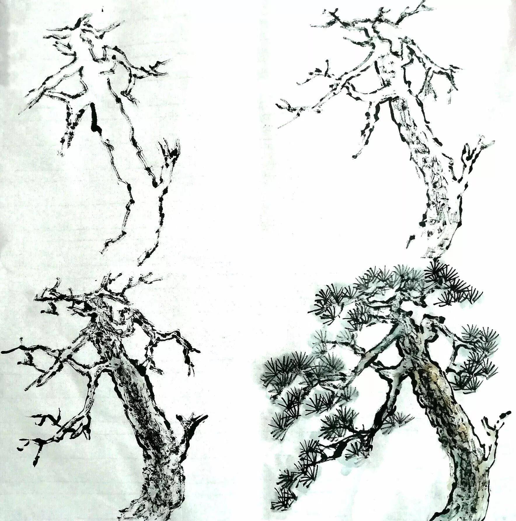 国画山水树的画法种类图片