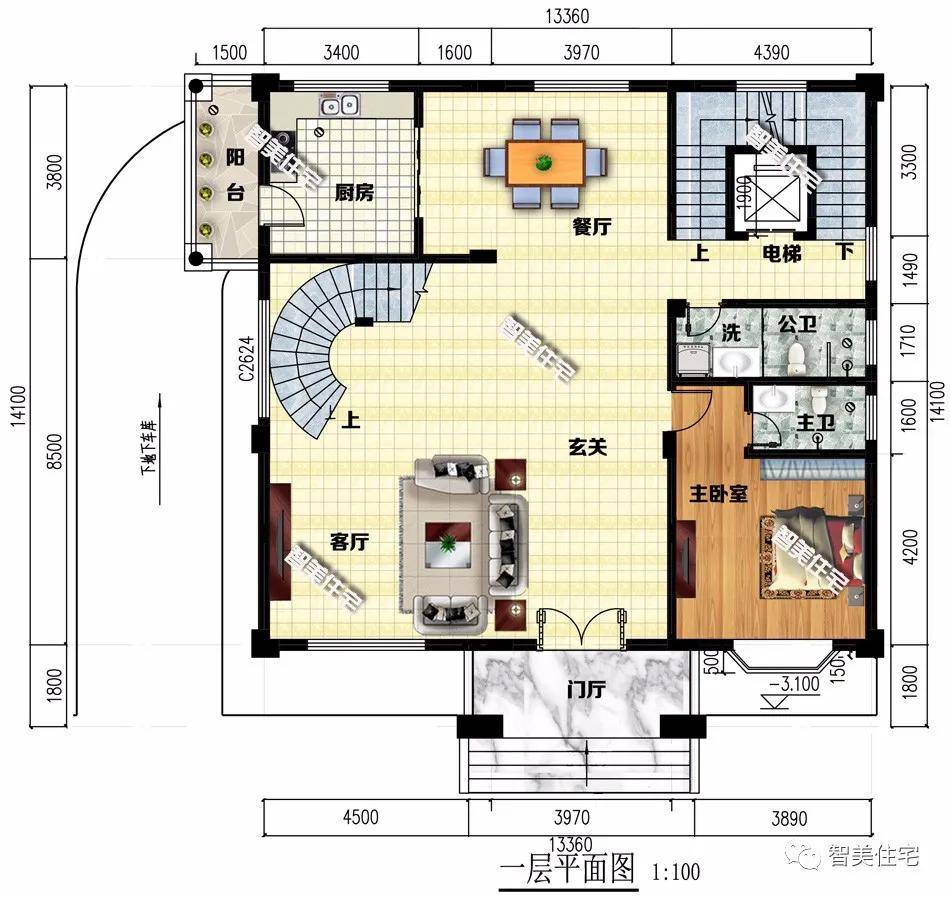 兩棟帶旋轉樓梯的歐式別墅客廳挑空設計第二棟還配有地下室