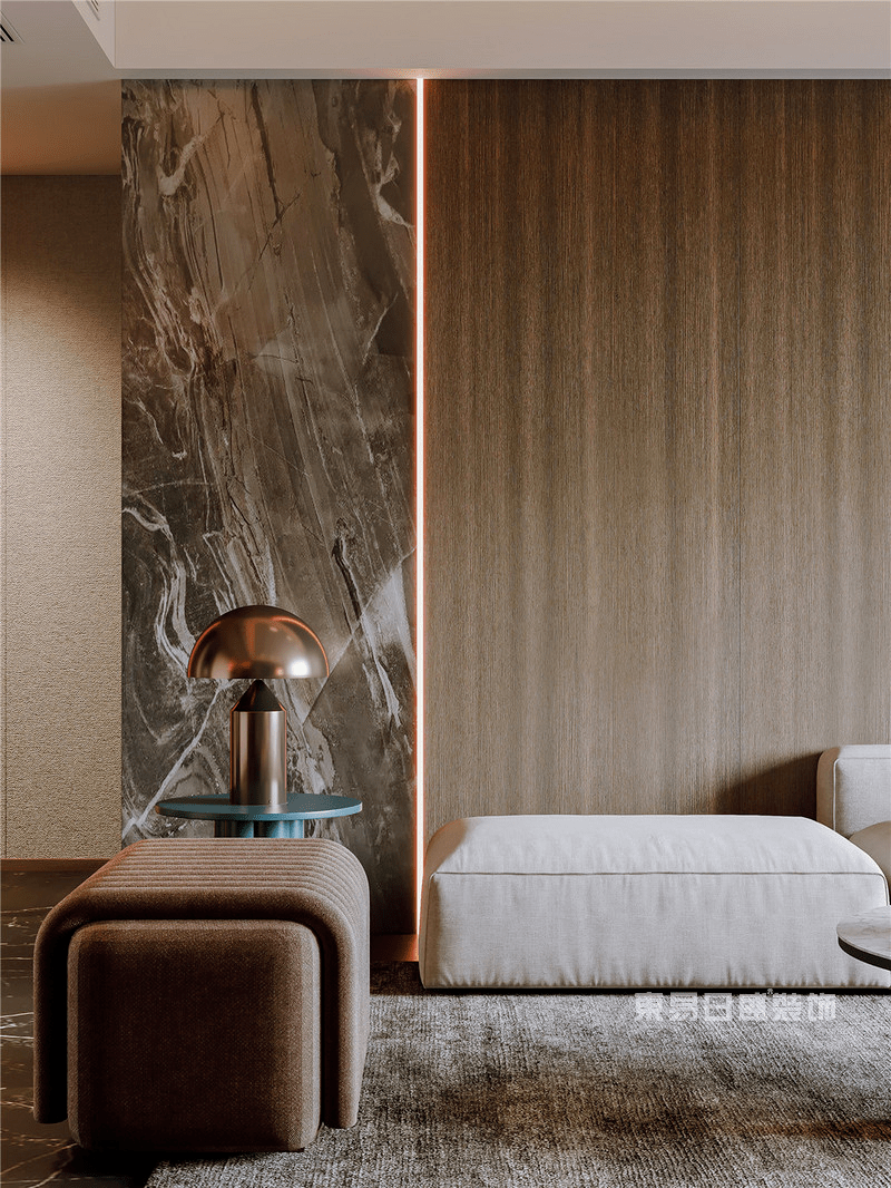 客厅电视背景墙,采用轻奢风格的经典元素:大理石.