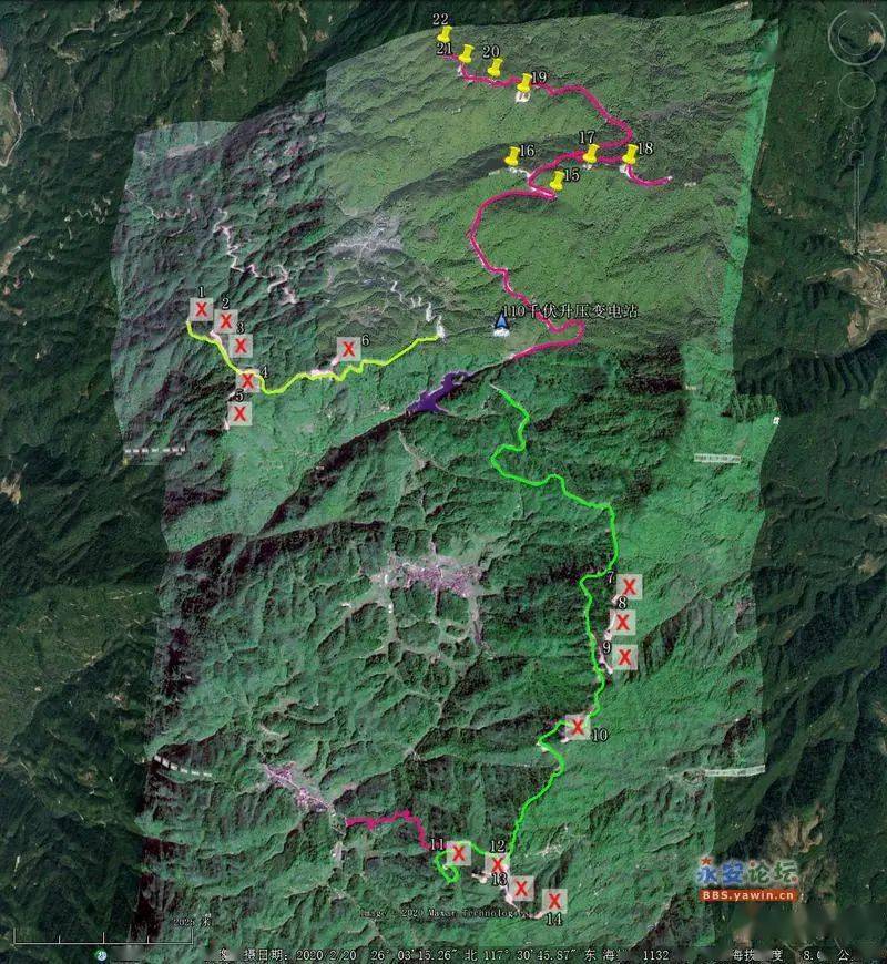 卫星地图上看永安贡川风电场