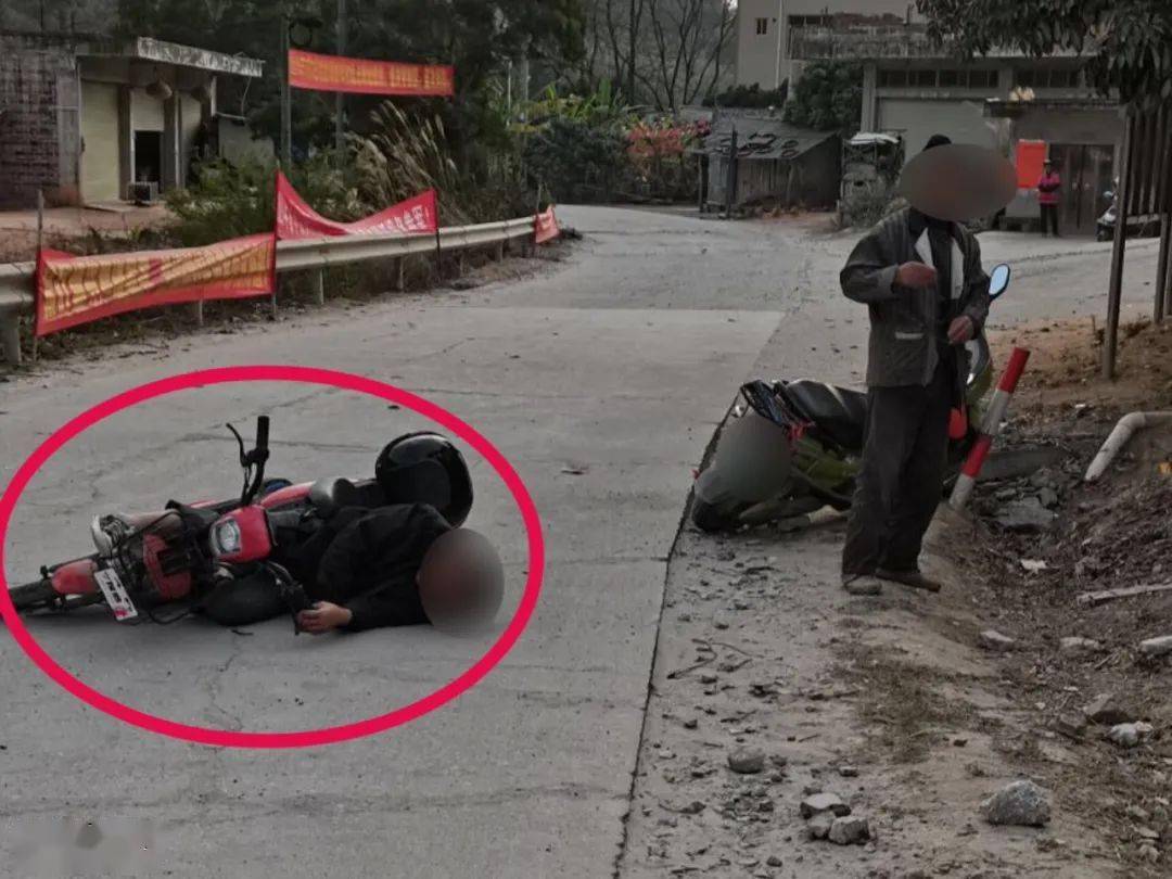 奇葩!浦北三合路段男子驾摩托车与电车碰撞,倒下后竟然睡着了