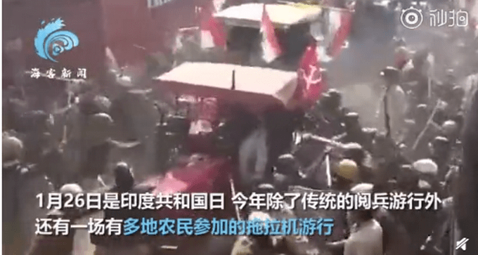 印度十万农民开拖拉机游行（图）