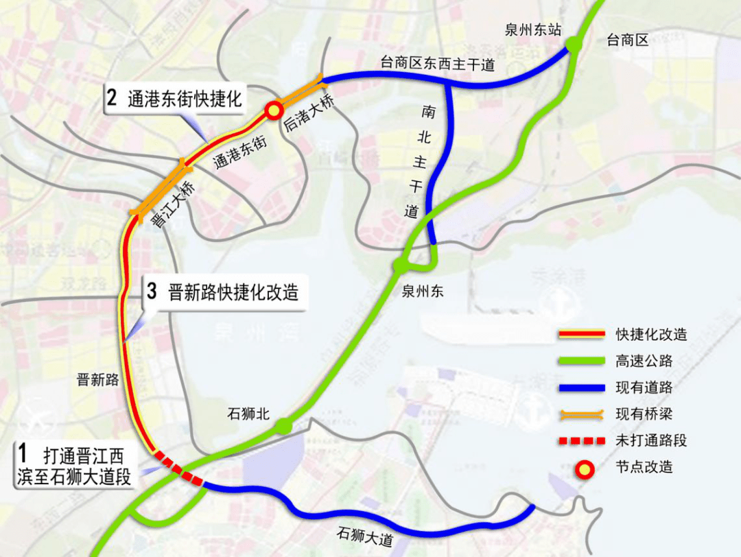 快速通道—丰海路—通港东街—江滨南路—凤池路—池峰路—南北大道