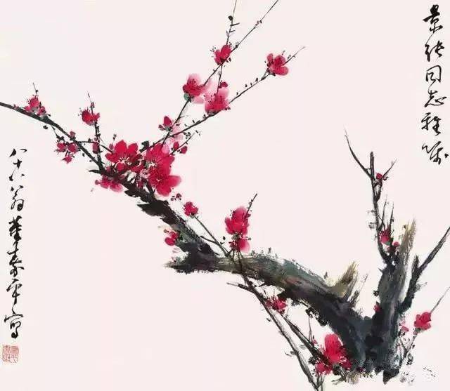 董寿平　梅花　木版画　在銘 董寿平 梅花 木版画 在銘