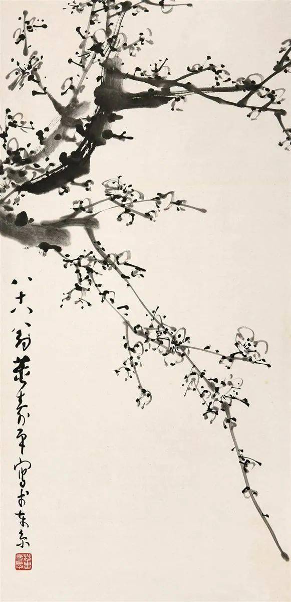 董寿平写梅，赏心只需两三枝_红梅