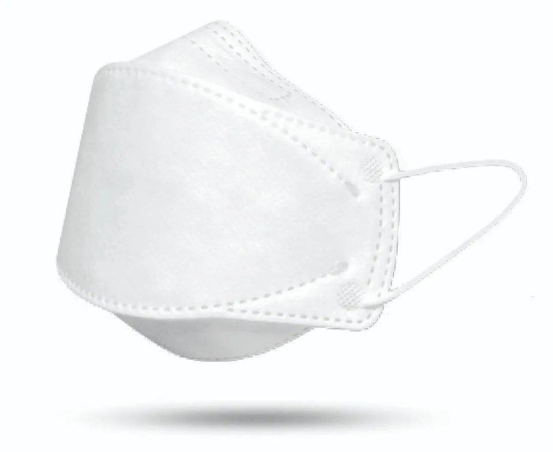 kf94口罩的形状为"船型3d设计",并在口罩的中央包裹一条宽条带.