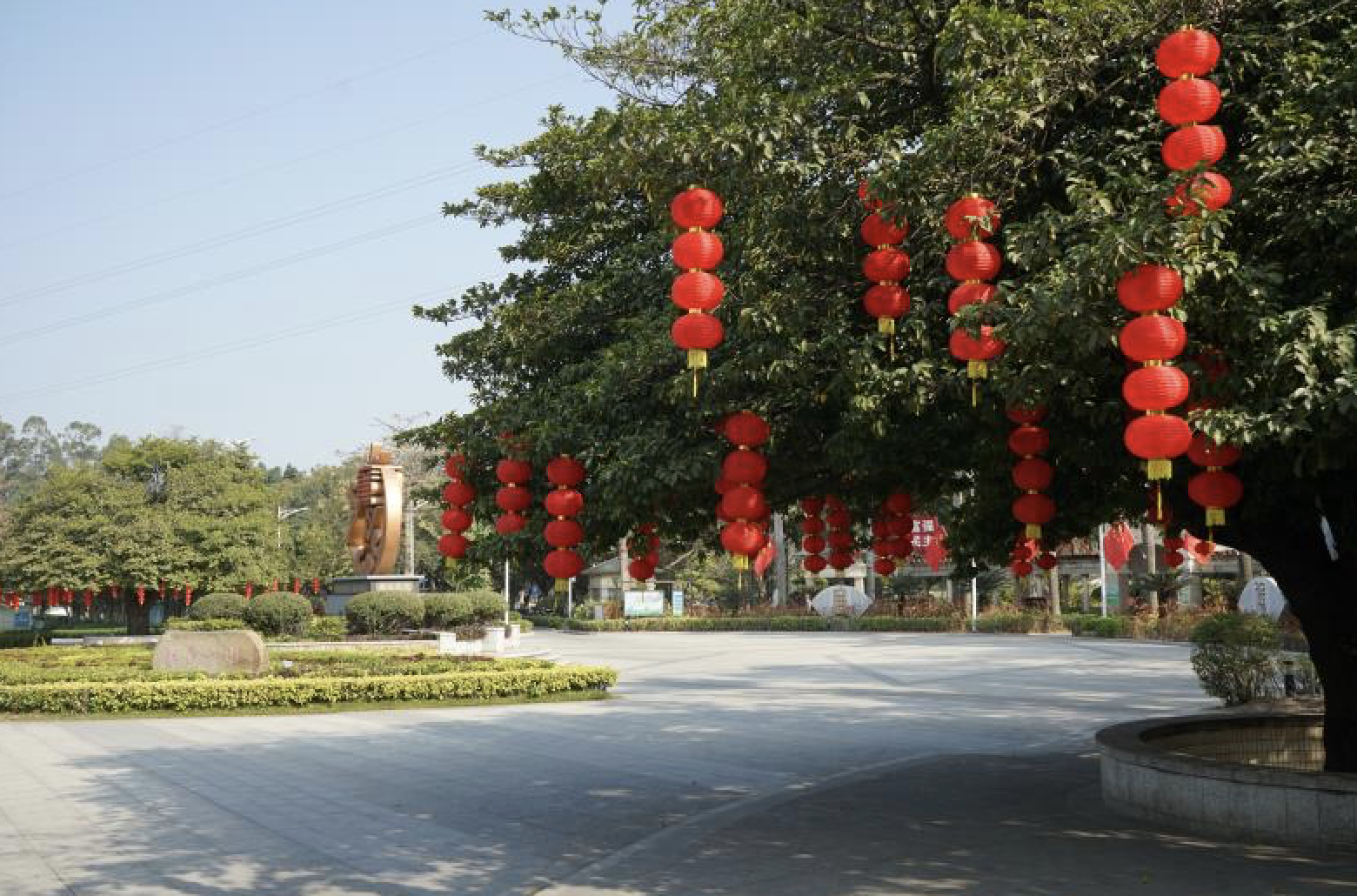 黄阁镇每年都会用这样的方式沿着大马路上都是大红灯笼高高挂,年味