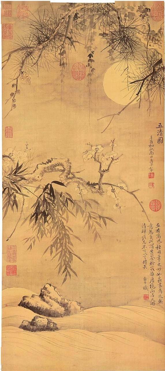 美品 掛け軸 ①桜井浩堂作 紅白梅に鶯図 ②荒木静昌作 南天に福寿草図 掛け軸 紅白梅に鶯 （北条静香） 送料無料 【掛軸】【一間床
