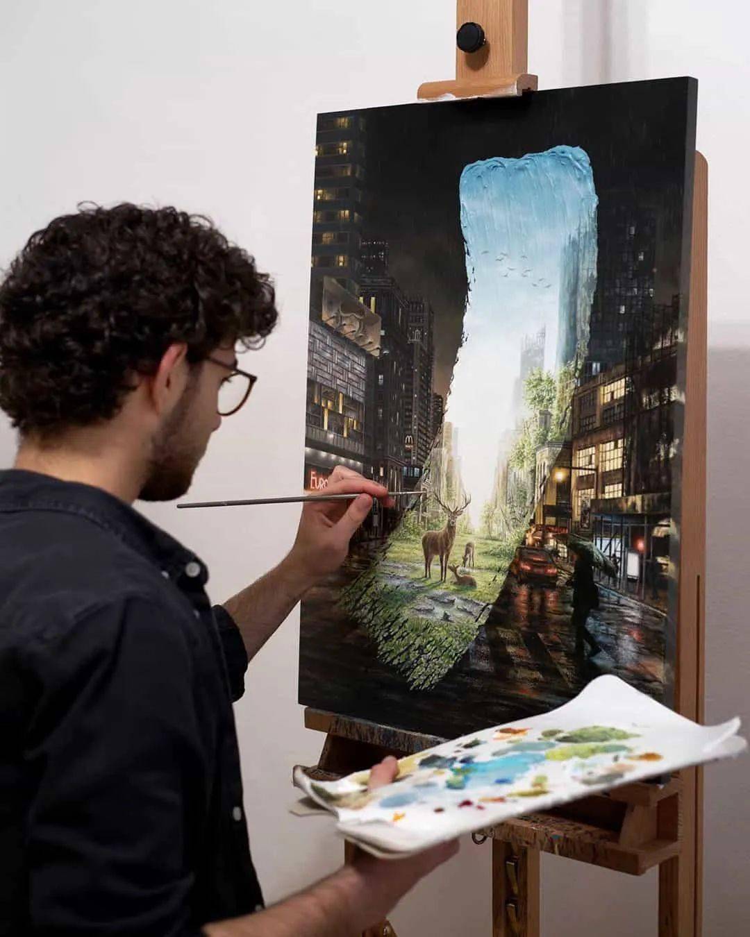 一笔毁所有他自毁式创作画出的反差世界效果震撼看懵了